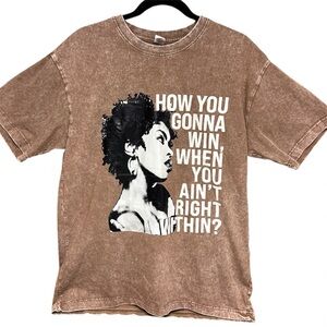 Lauryn Hill quote t-shirt brown stone washed 100% cotton size S Man loose fit